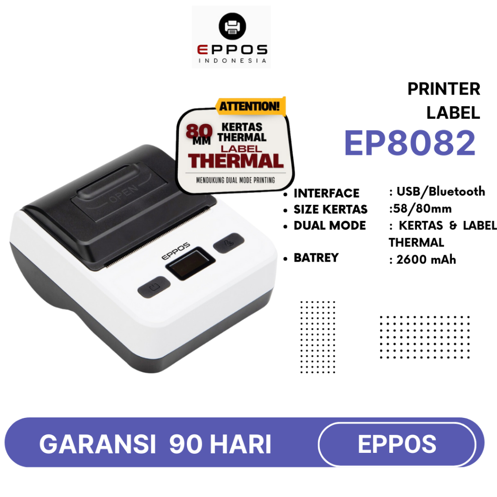 

Mini Printer Label Bluetooth EPPOS 80MM EP8082 [Dual Mode]