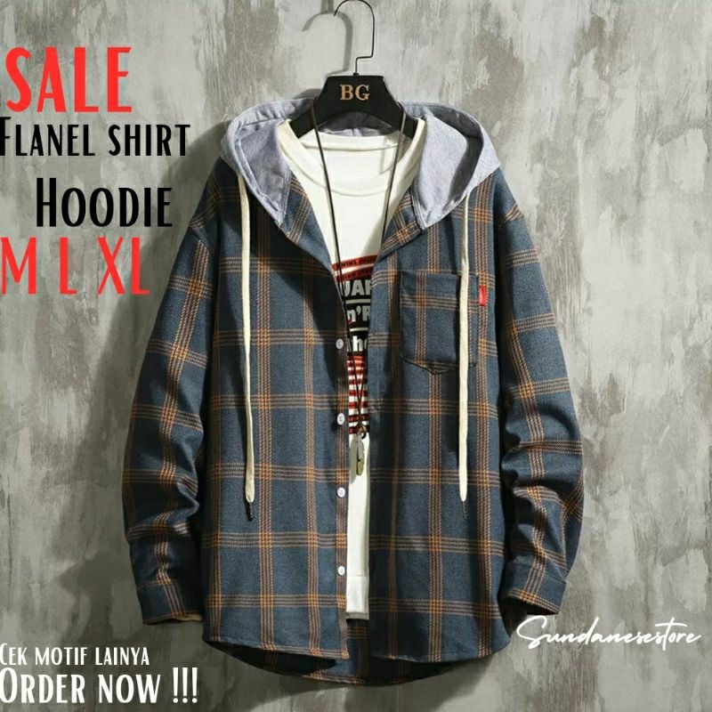 Kemeja Flanel M L XL Kemeja hody Berkupluk Hoodie Kotak-Kotak Untuk Pria Dan Wanita