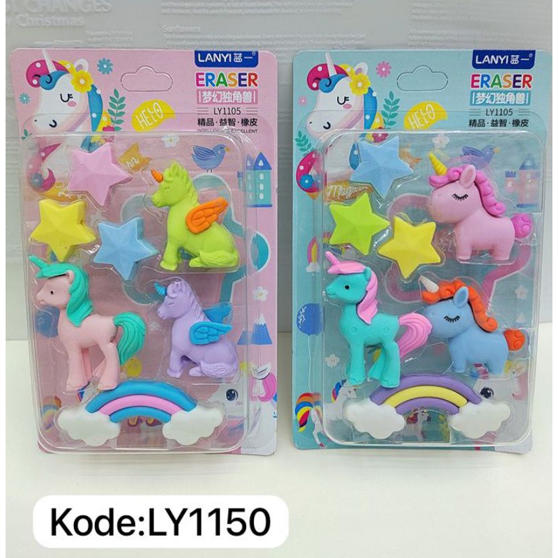 

penghapus pensil model UNICORN | penghapus/eraser lucu anak 1set in7 LY1105