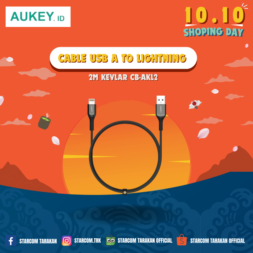 Aukey Cable CB-AKL2 Black MFI USB A To Lightning Kevlar 2M