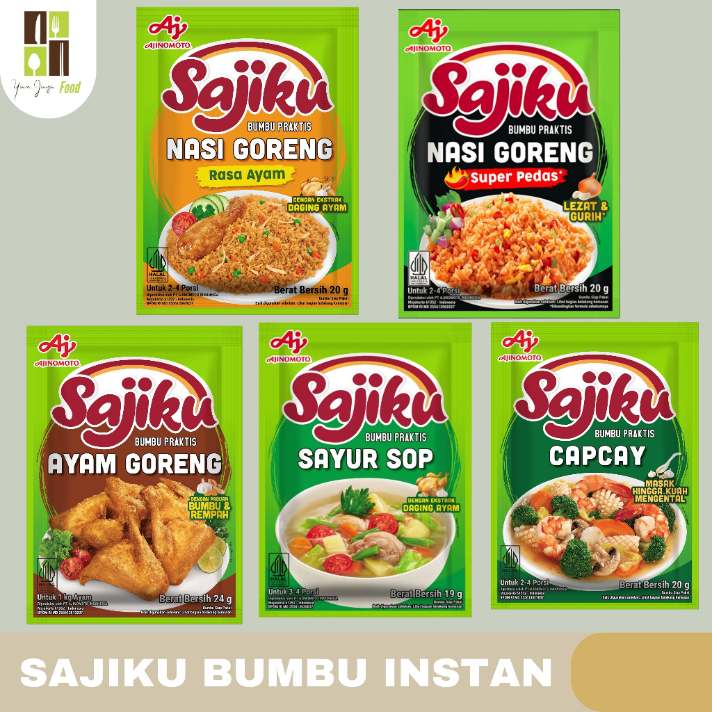 

Sajiku Bumbu Instan/Praktis Nasi Goreng Ayam/Pedas/Ayam Goreng/Sayur Sop/Capcay 1 PCS'