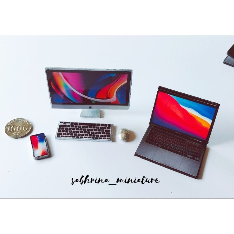 Mainan Miniatur laptop komputer set Mac Accessories Barbie
