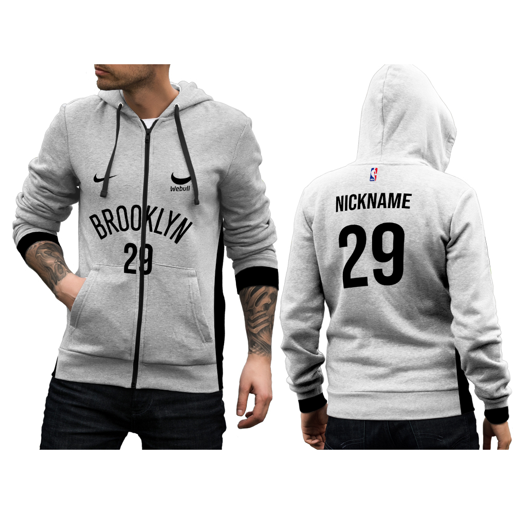 Jaket Hoodie Sweater Olahraga Basket Brooklyn Putih Full Print Pria