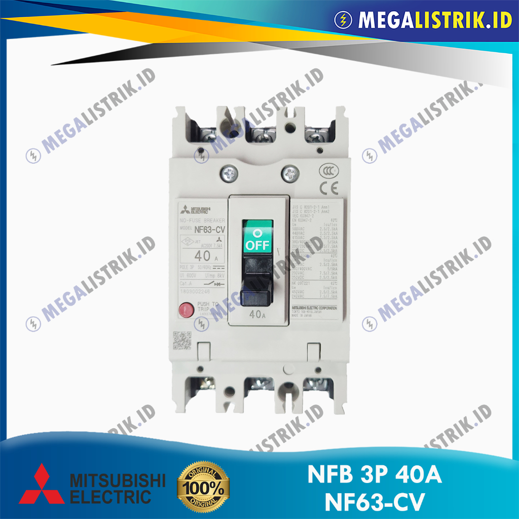 MITSUBISHI NFB 3P 40A NF63-CV / MCCB / NO FUSE BREAKER NF63CV 3 PHASE 40 AMPERE