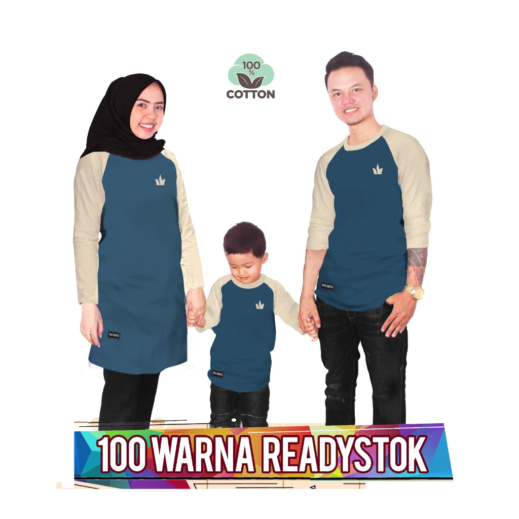 RAGLAN STEELBLUE CREAM Baju Kaos Keluarga couple kaos anak laki laki perempuan ibu ayah ada ukuran j