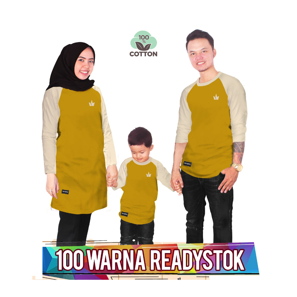 RAGLAN MUSTARD CREAM Baju Kaos Keluarga couple anak laki laki perempuan ibu ayah ada ukuran jumbo