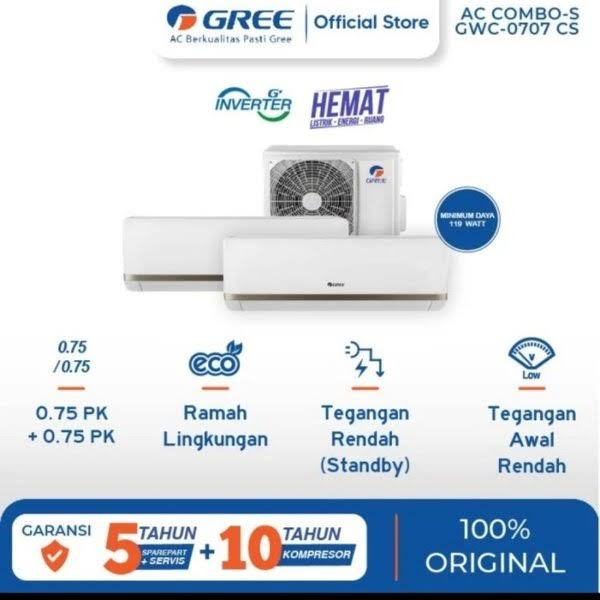 [ PROMO ] Ac Gree GWC-0707CSS AC Combo Split - Ac Inverter 3/4 PK + 3/4 PK - Free Ongkir