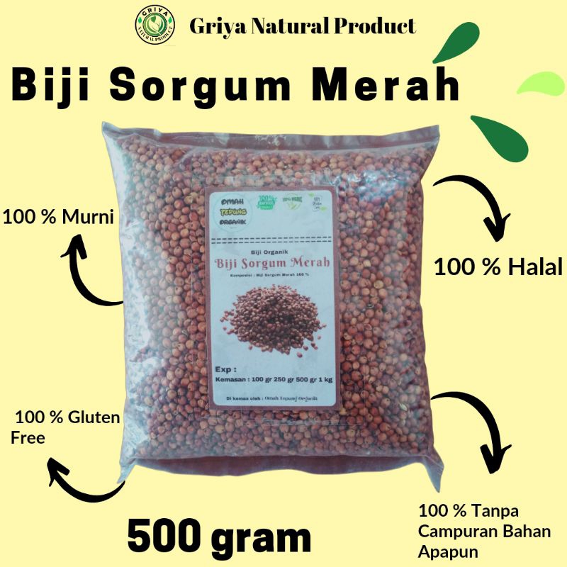 Biji Sorgum Merah Organik kemasan 500 gram/Beras Sorgum Merah Organik kemasan 500 gram/Benih Biji So