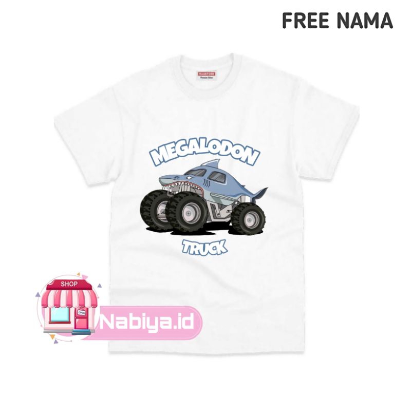 BAJU ANAK KAOS ATASAN ANAK COSTUME GAMBAR HIU MEGALODON TRUCK MONSTER TERBARU BAHAN PREMIUN FREE NAM