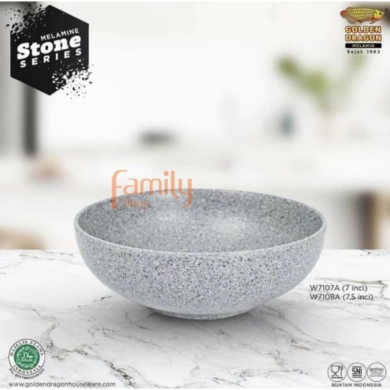 Mangkok Melamin Ceper Model Batu W7107A / Mangkuk Ramen Golden Dragon W 7107A