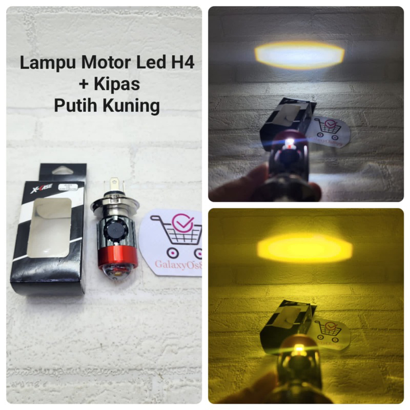 Lampu Utama Motor Led H4 Laser + Kipas Pendingin Putih Kuning Vixion Scoopy Mx King Pulsar Ninja Bys