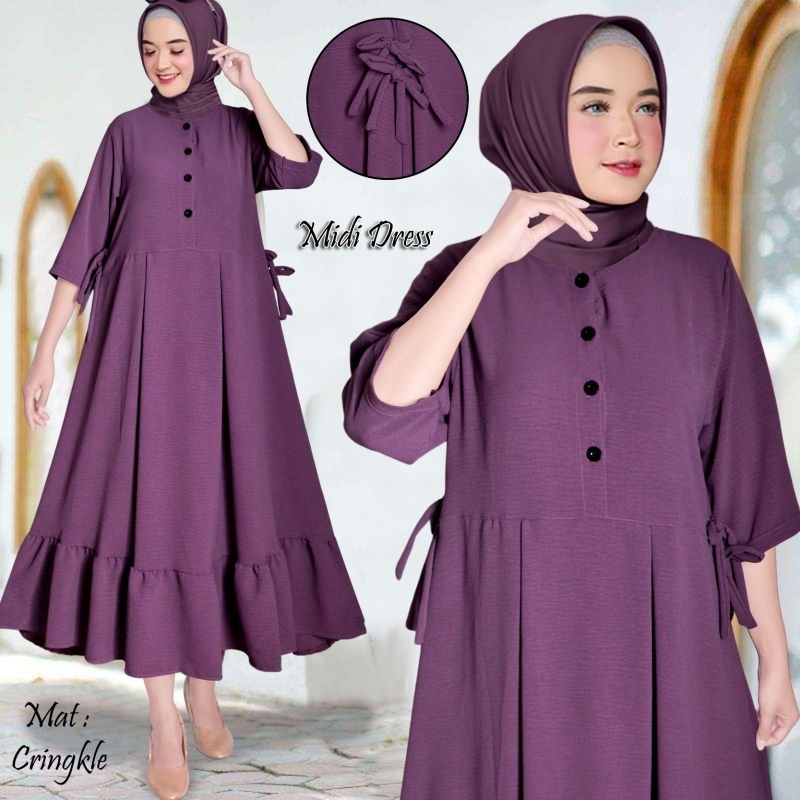 Midi Dress Crinkle Air Flow Rempel Tali Kupu-kupu/midi dress crinkle/midi dress premium