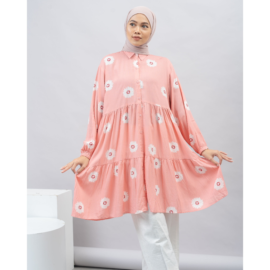 Kemeja Tunik Wanita / Tunik Rayon Premium/ Atasan Wanita/ Motif Aster/Daisy
