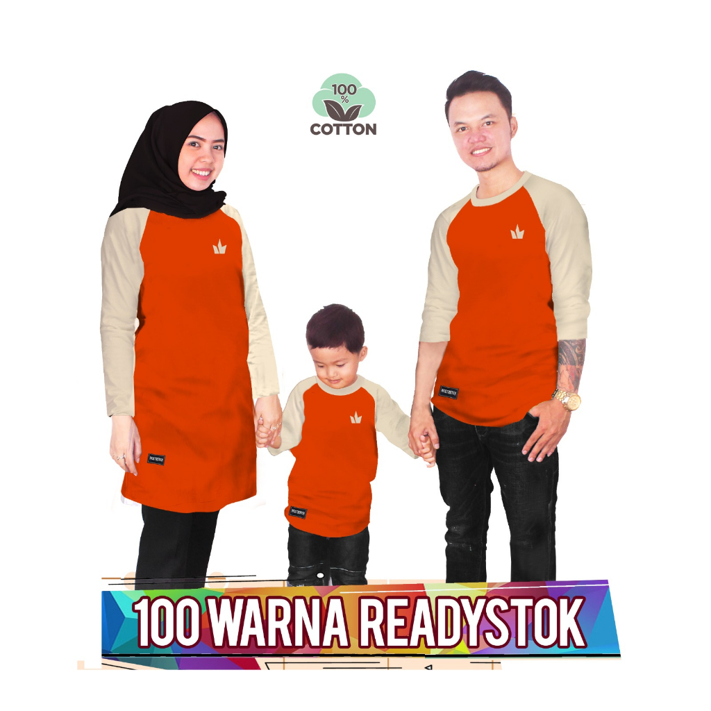 RAGLAN OREN CREAM Baju Kaos Keluarga anak laki laki perempuan ibu ayah ada ukuran jumbo