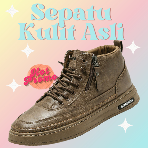 Sepatu Sneakers Boots Pria Kulit Asli Pu Kualitas Orginial Impor China - Sepatu Sneakers Pria Casual