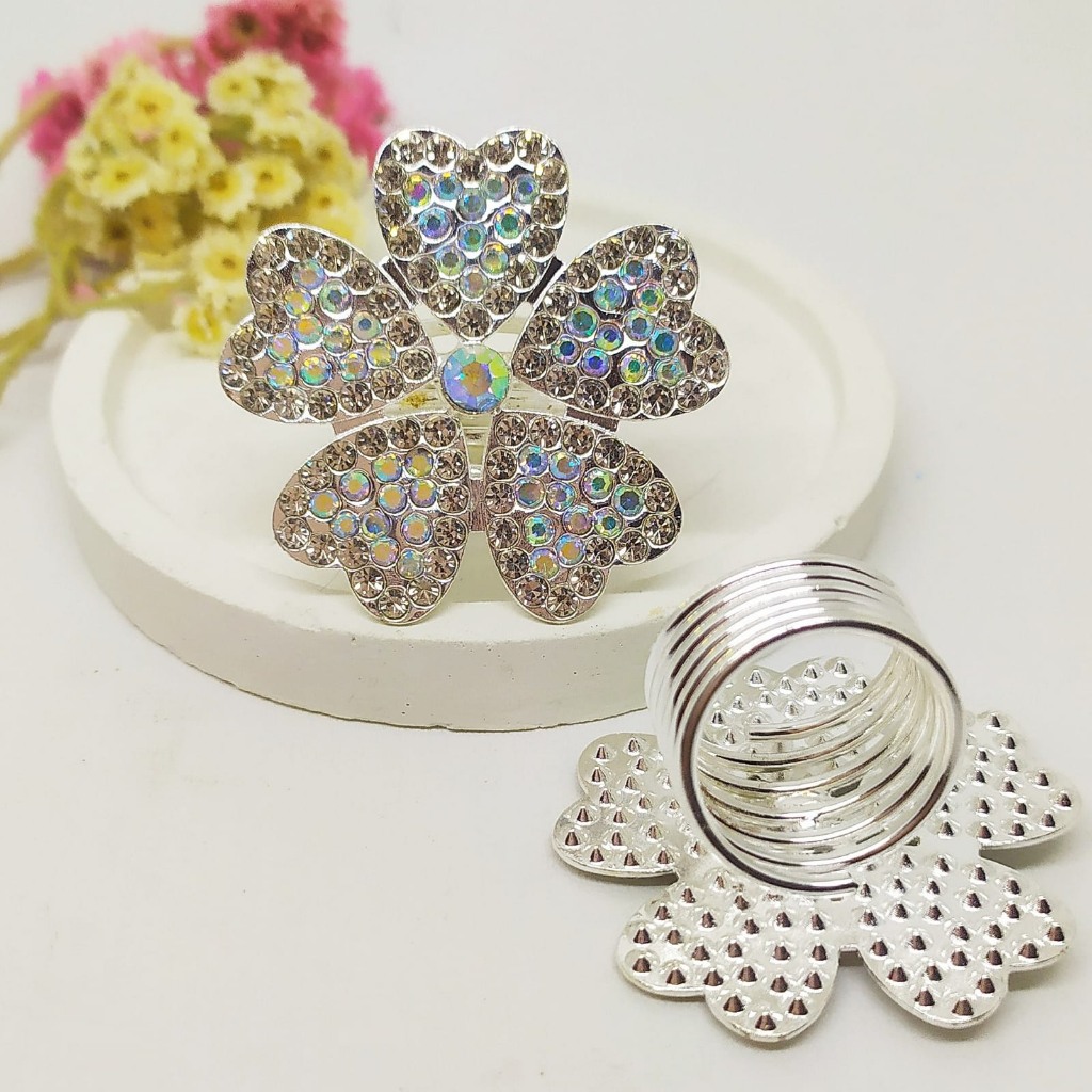 Termurah RING hijab /bros hijab/kolong jilbab/aksesoris hijab-Lotus Bling Silver