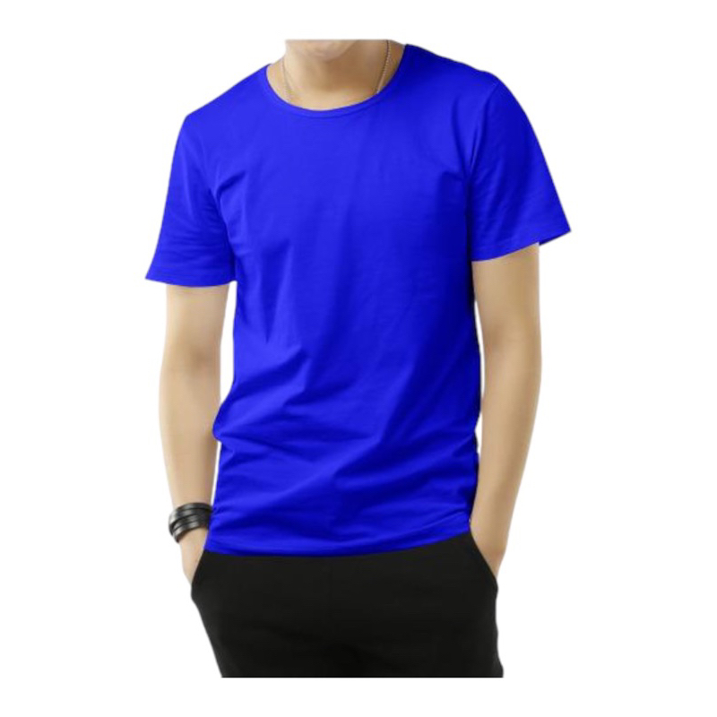 Kaos Polos  Pria Lengan Pendek  O Neck Bahan Pe Soft Biru Bca
