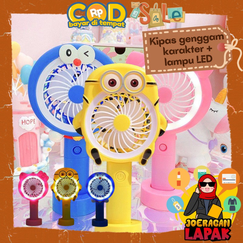 ⭐️JOERAGANLAPAK⭐️ KIPAS ANGIN KARAKTER LAMPU LED HELLO KITTY DORAEMON LAMPU KECIL LUCU MINI GENGGAM 