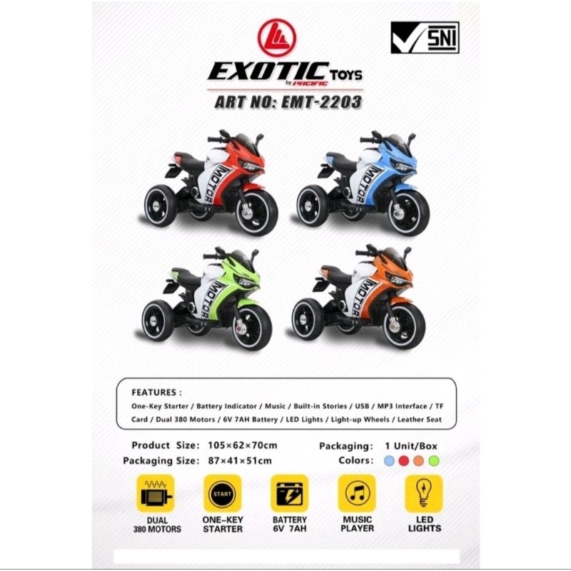 MOTOR AKI MAINAN ANAK EXOTIC EMT 2203 2212 2214 2234 ET 2102