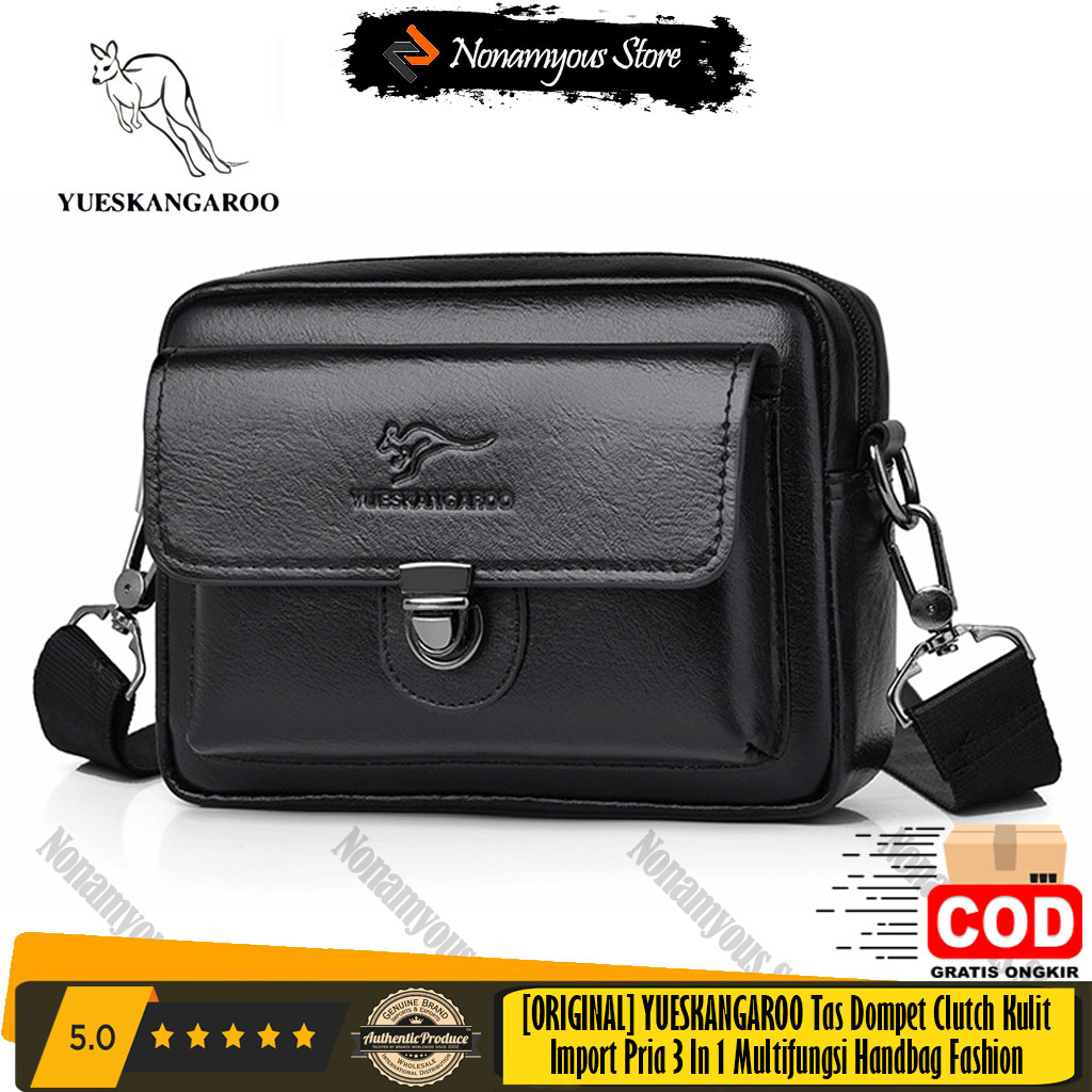 [ORIGINAL] YUESKANGAROO Tas Selempang Dompet Clutch Kulit Import Pria 3 In 1 Multifungsi Handbag Fas