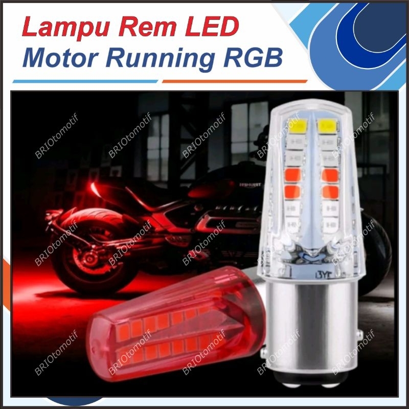 LAMPU REM MOBIL MOTOR LED KEDIP STOBO RUNNING RGB PELANGI BAYONET KAKI 2 BAY15D SUPRA JUPITER KHARIS