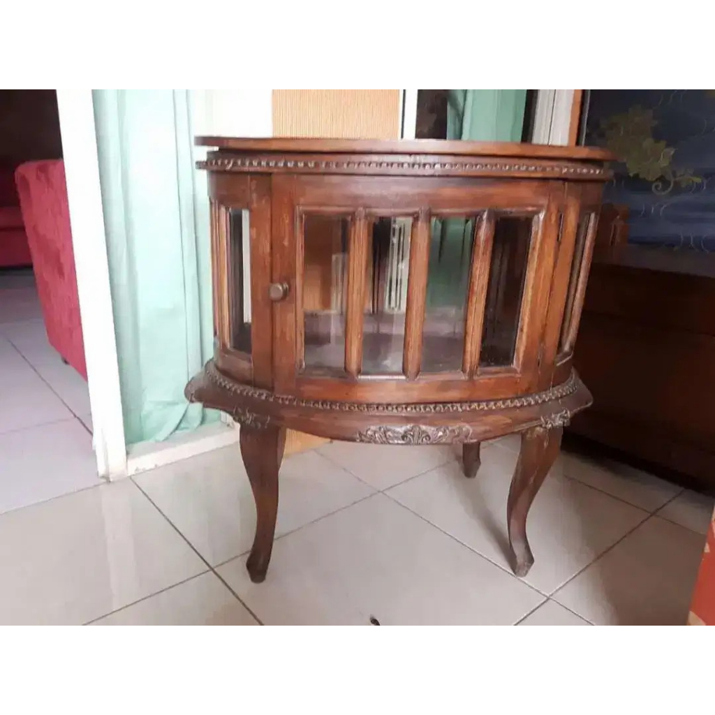 Meja teh Nakas Jati Kaca Bevel Kuno Antik