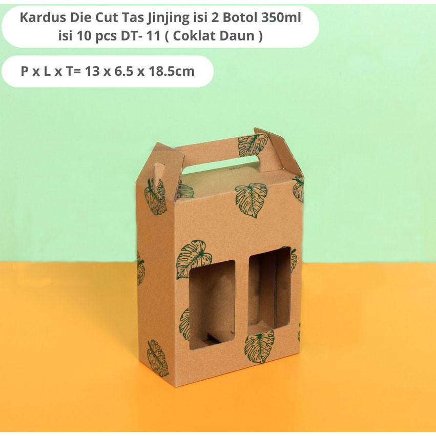 

(10 pcs) kardus die cut tenteng dus jinjing box motif coklat daun packaging hampers botol 350ml isi 2