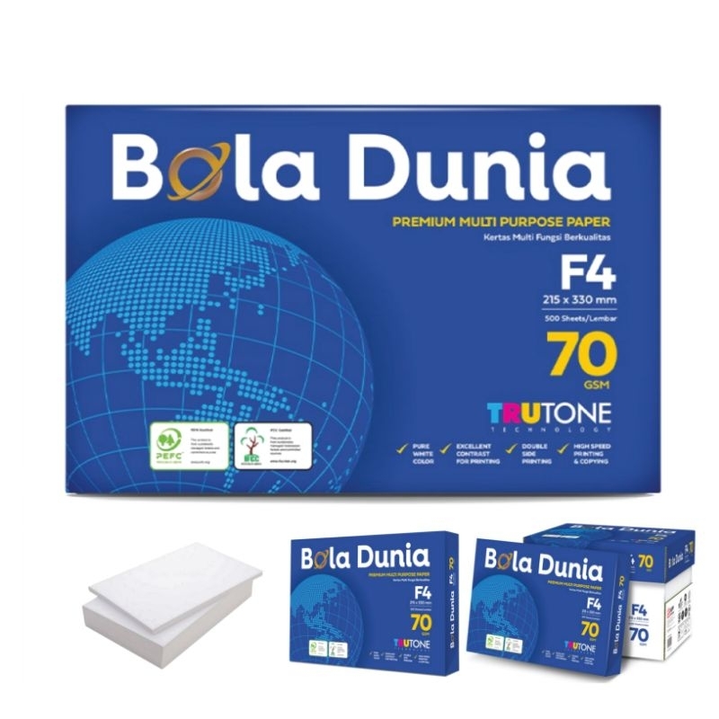 Kertas HVS F4 Folio 70 Gram Bola Dunia 100 Lembar