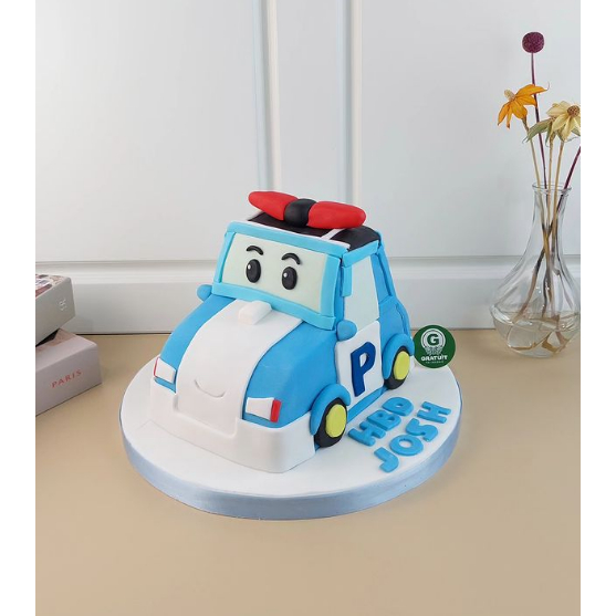 

CAKE TEMA ROBBOCAR POLI MOBIL UK 20X20CM / KUE ULANG TAHUN CUSTOME