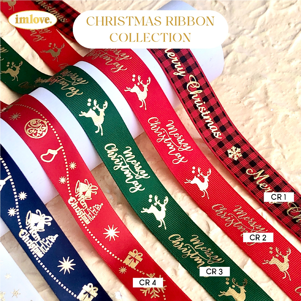 

[Per 90 cm] Pita Natal Motif Merry Christmas Dekorasi Natal Hadiah Kado Hampers Souvenir Aksesoris