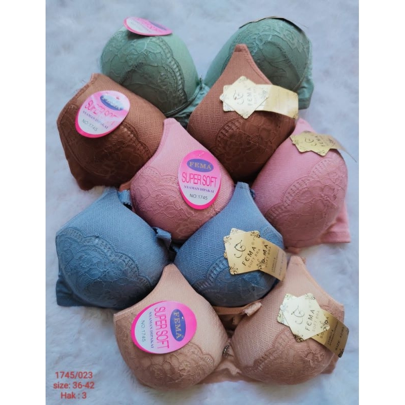 BRA BH motif broklat tanpa kawat Hak 3 Fema size 36-42