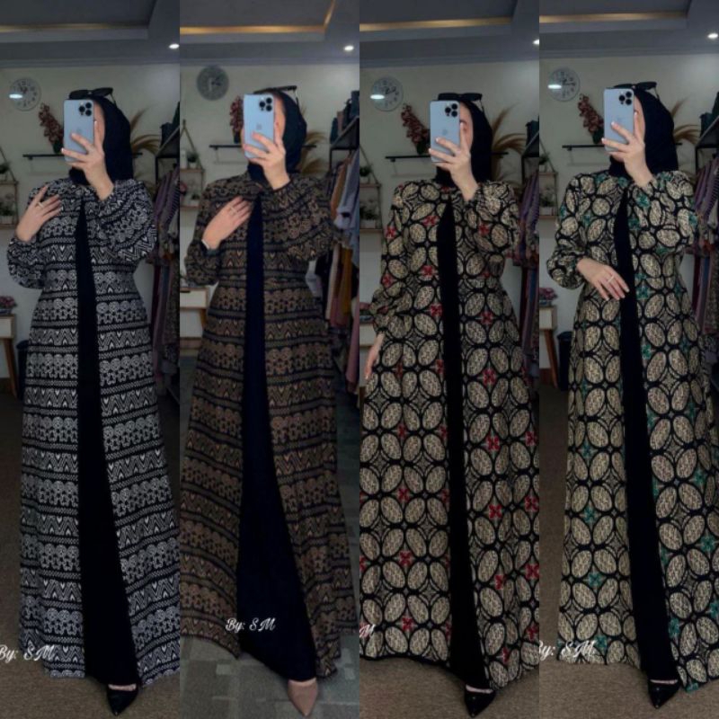 GAMIS CARDY MIX MOSCREPT ORI | GAMIS BATIK JATBLACK JUMBO | Dress Syar'i Motif Batik Cantik Busui Fr