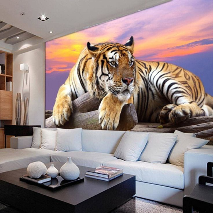 WALLPAPER HARIMAU 3D - WALLPAPER DINDING MACAN 3D - WALLPAPER HARIMAU UNTUK RUANG TAMU