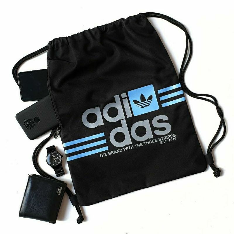 Tas Serut Olahraga Pria Wanita Adidas Triple Stips Blue