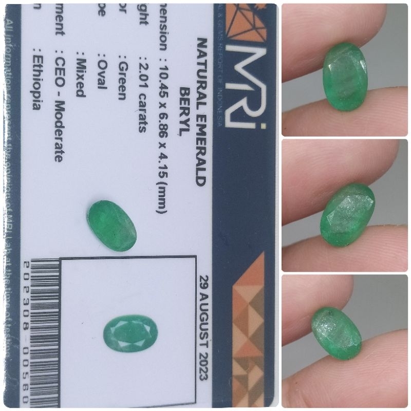 Natural Emerald Beryl Ethiopia 2 ct Top Color memo GLI Mirip Zamrud Colombia