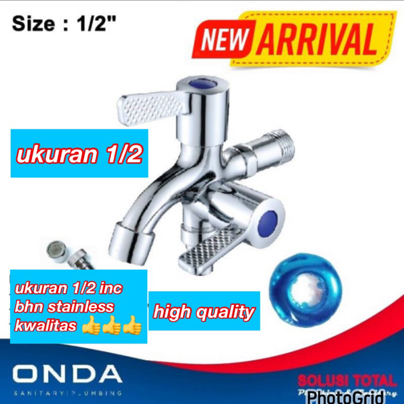 Promo Kran Cabang Double Onda Stainless 1/2 "/ KRAN DOUBLE ONDA/ keran cabang shower keran kran caba