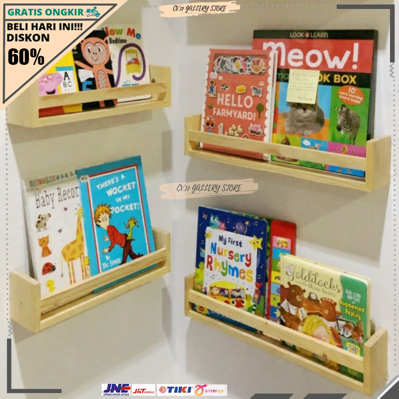 PROMO Rak Ambalan Kayu Jati Asli Palang Gantung Tempel Tempat penyimpanan Buku Kosmetik make up Kopi
