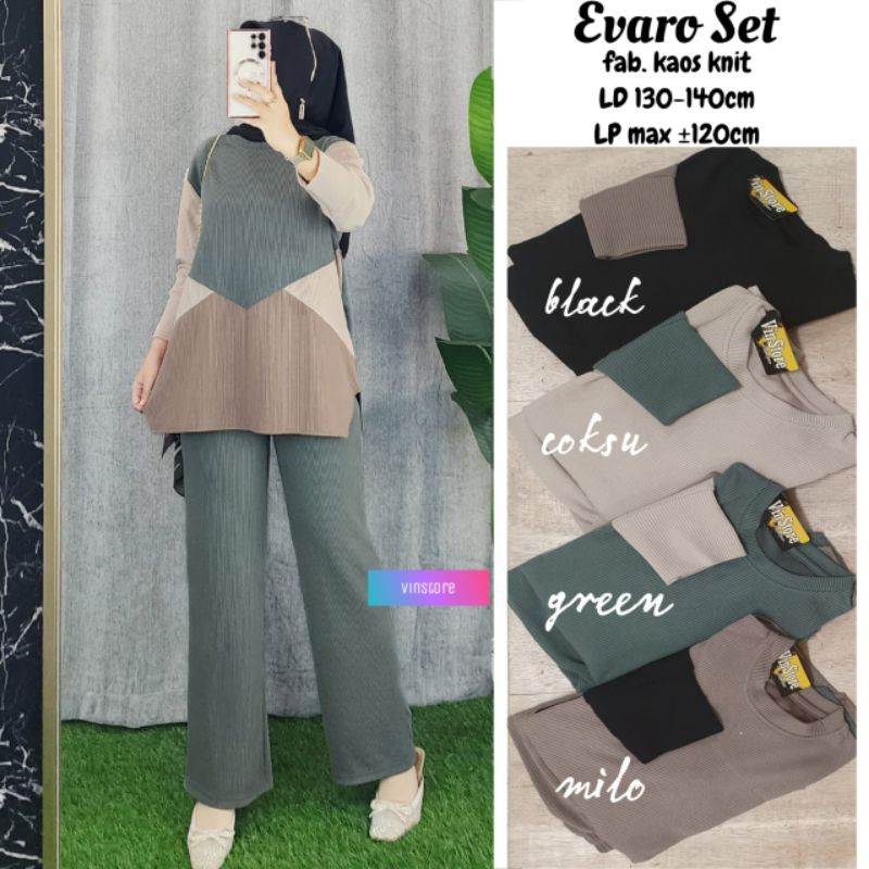 Setelan wanita jumbo Evaro set bahan kaos knit LD130-140cm celana pinggang karet