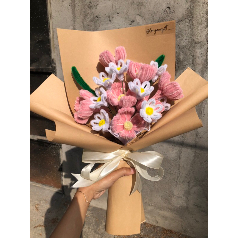 BUKET BUNGA KAWAT BULU PREMIUM KERTAS COKLAT