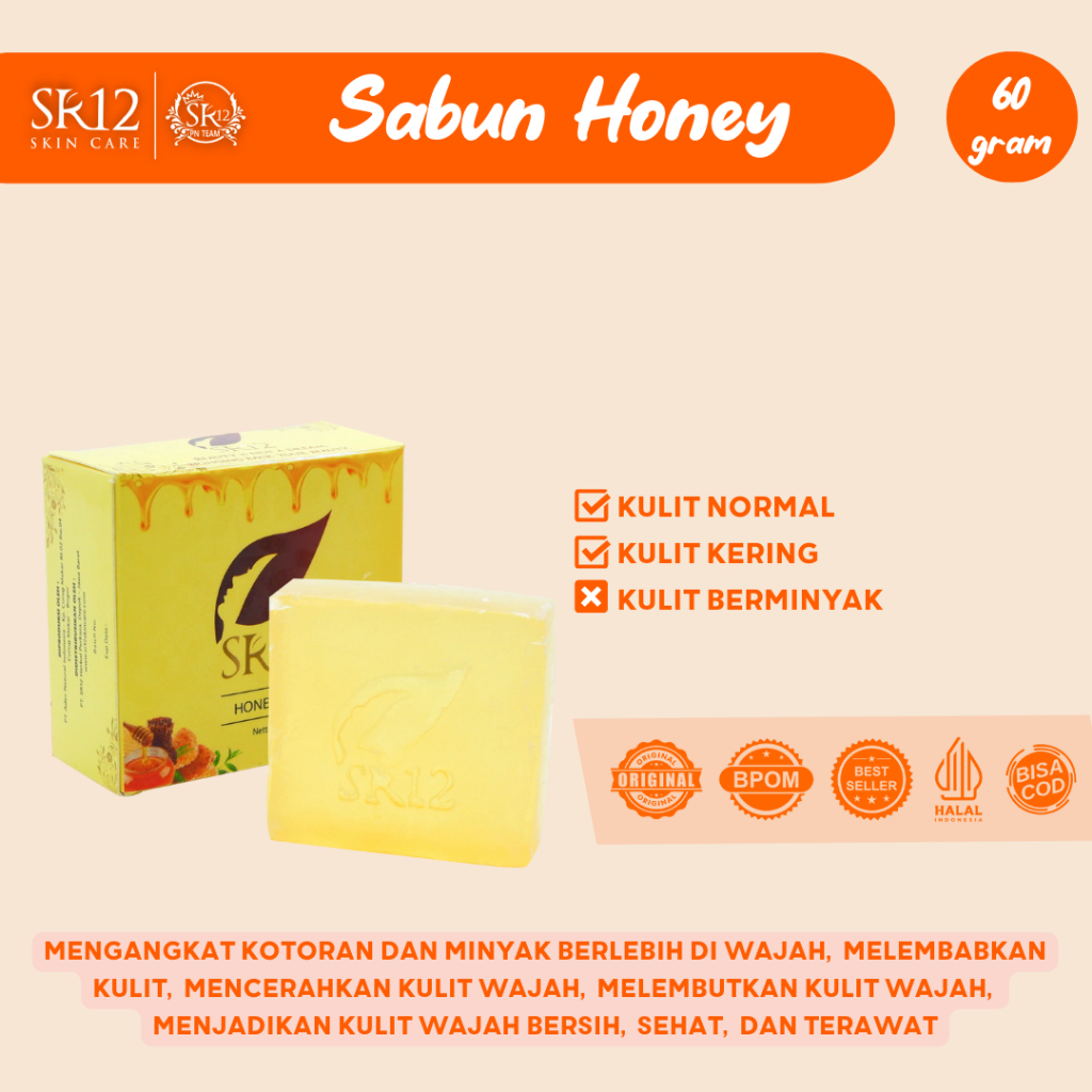 SABUN MADU HERBAL SR12 BPOM / HONEY SOAP SR12 BPOM / SABUN KULIT KERING BPOM / MENCERAHKAN WAJAH