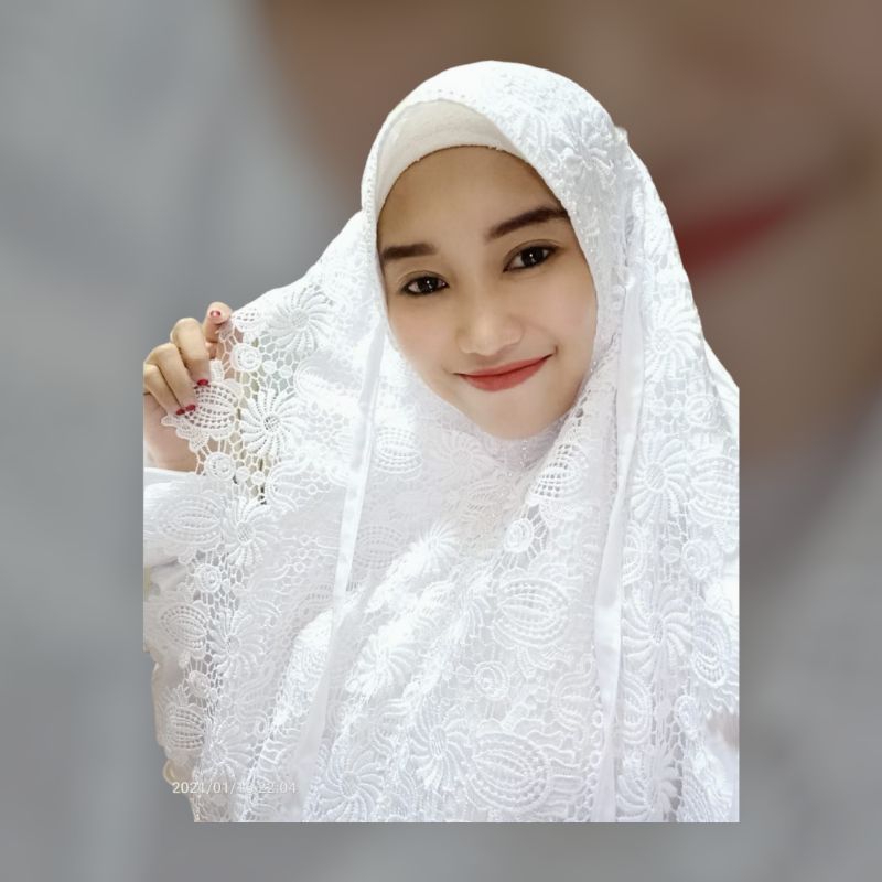 Mukena Sutra Jepang Terusan Putih Renda Swaroski Mukenah Seserahan Pernikahan