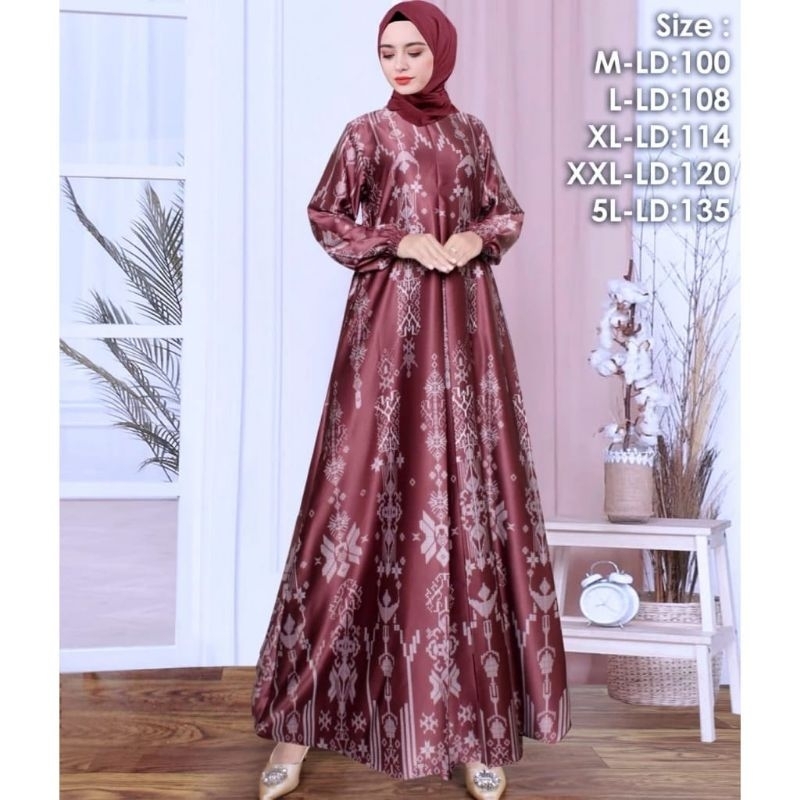 Gamis Maxmara Silk Ukuran M / L / XL / XXL / XXXL Motif Bunga Bunga Premium Kuning Terbaru Kekinian 