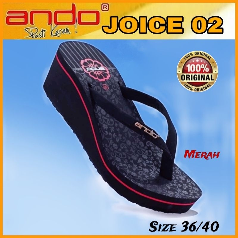 Sandal Jepit Wanita Hak Datar Tinggi 6 cm Spons Karet Sendal ANDO JOICE 02 Wedges Hitam Size 36-40