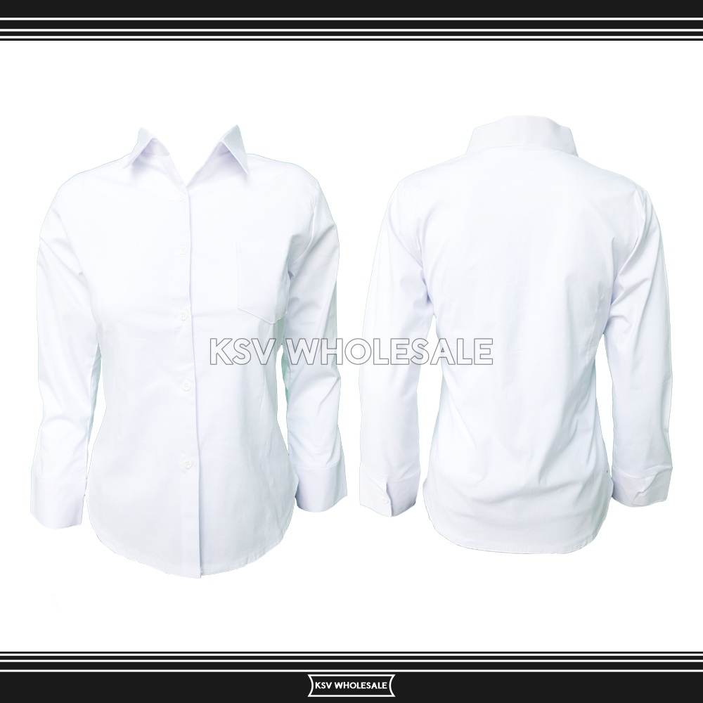 Kemeja Formal Wanita Lengan Panjang Warna Putih Hitam Polos Pakaian Kerja Kantoran Perempuan Bahan K