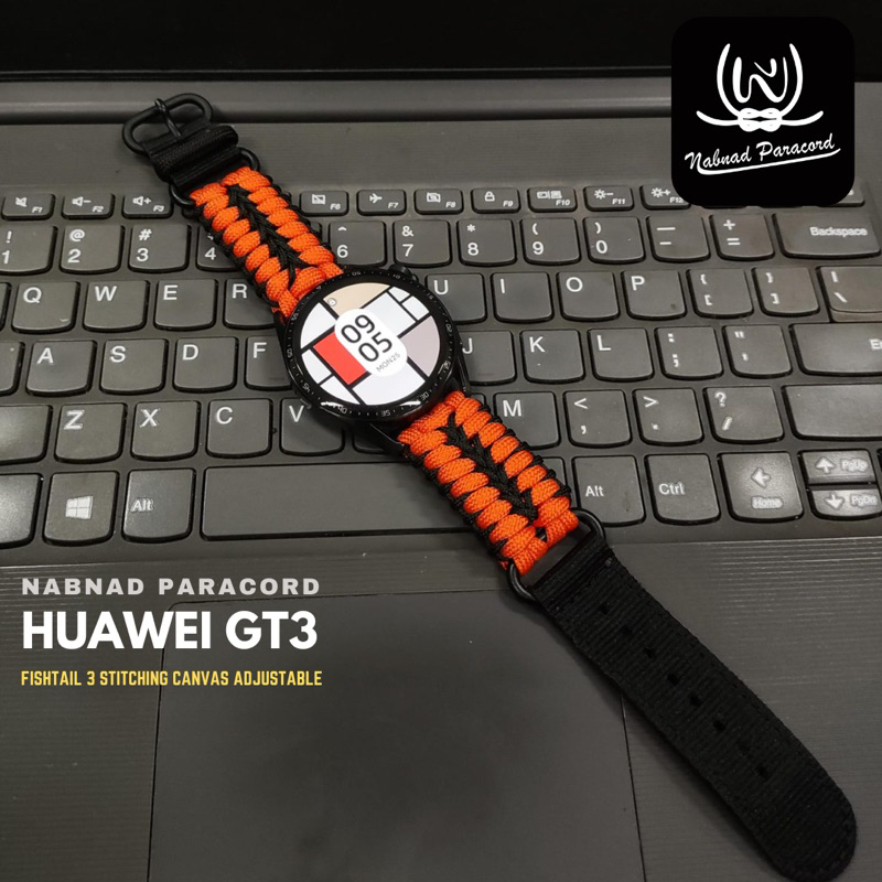 Tali Strap Jam Tangan Paracord HUAWEI GT3 Fishtail 3 Stitching Canvas Adjustable Nabnad Paracord Ind