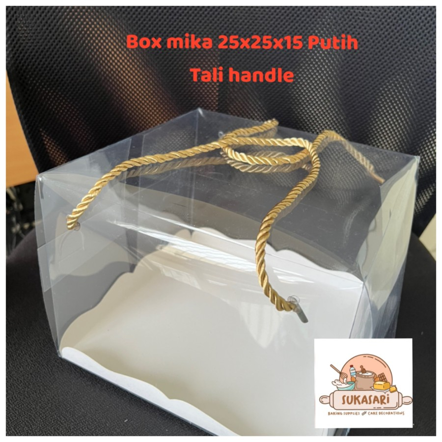 

Box mika 25X25X15 Tali handle cake box Hampers putih