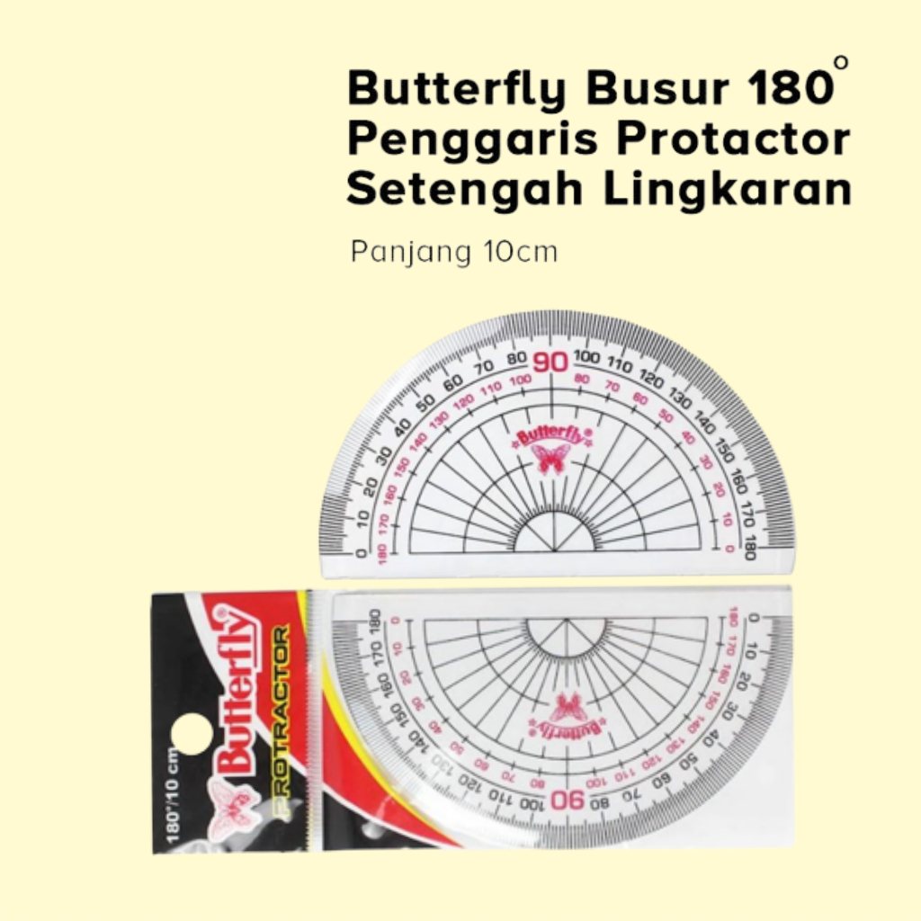 

Busur Penggaris Butterfly Busur 180 Derajat Bening Panjang 10 CM Transparan - PBZ