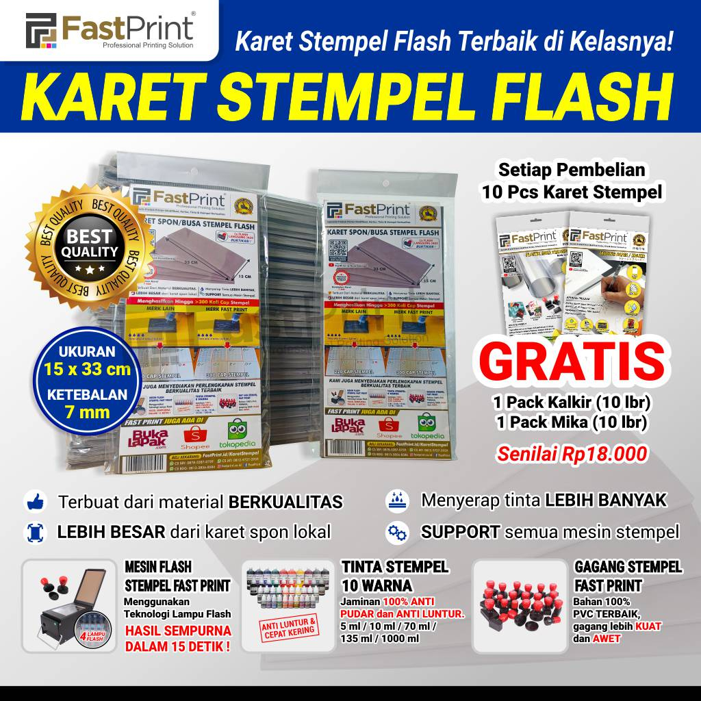 

Fast Print Karet Spon Stempel Flash Warna 15x33 CM
