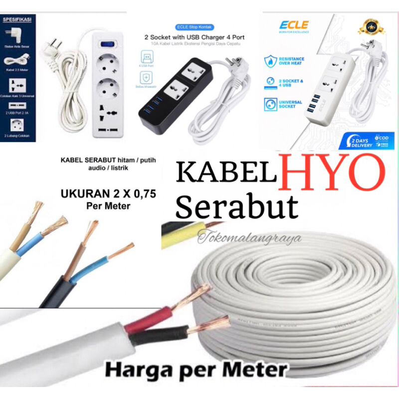kabel 2x0.75 serabut/kabel serabut 2x0.75 meteran