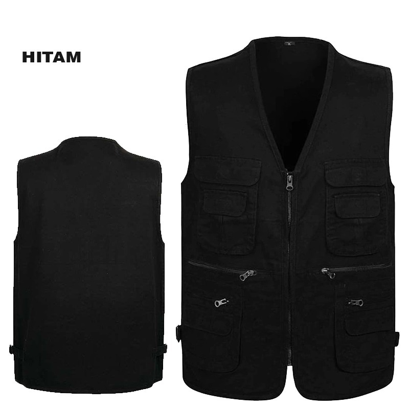 ( CUSTOM BORDIR SATUAN ) Rompi Outdoor Tactical Kanvas Twill Cotton Premium Wartawan Vest Proyek